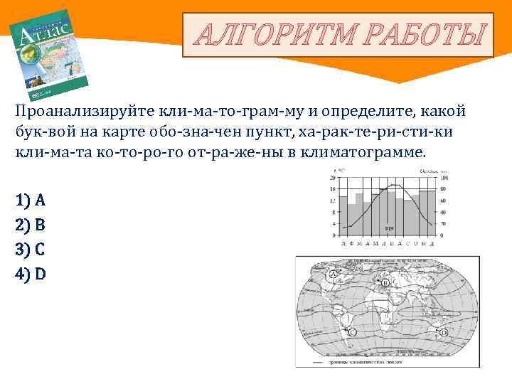 АЛГОРИТМ РАБОТЫ Проанализируйте кли ма то грам му и определите, какой бук вой на