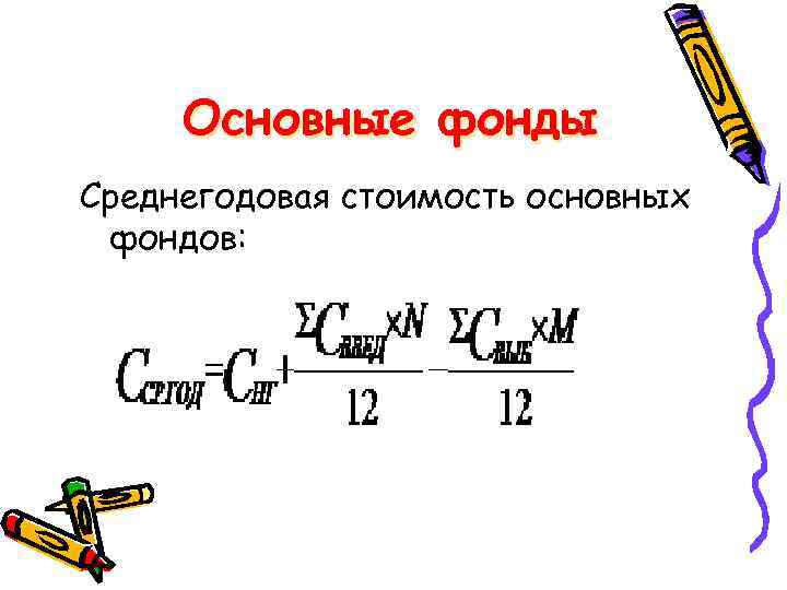 Основные фонды Среднегодовая стоимость основных фондов: 