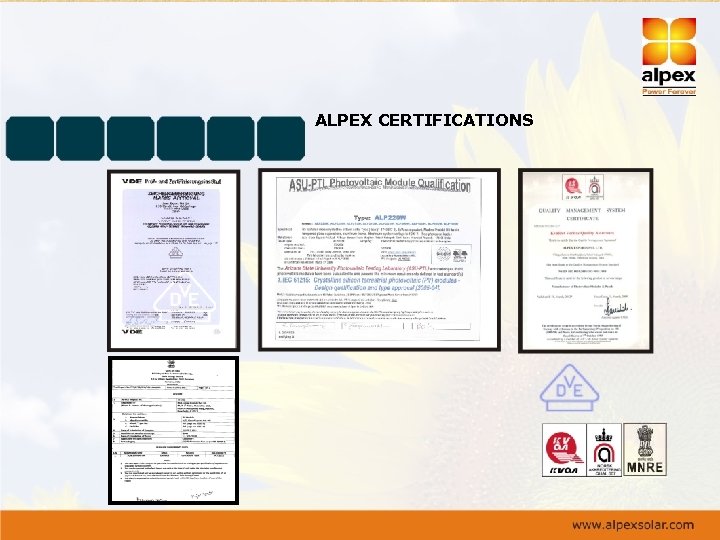 ALPEX CERTIFICATIONS 