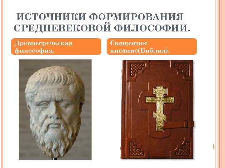 ИСТОЧНИКИ ФОРМИРОВАНИЯ СРЕДНЕВЕКОВОЙ ФИЛОСОФИИ. Древнегреческая философия. Священное писание(Библия). 