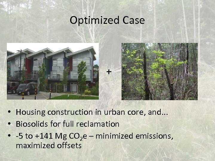 Optimized Case + • Housing construction in urban core, and. . . • Biosolids