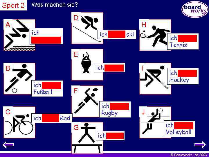 Sport 2 A Was machen sie? D ich schwimme H ich fahre ski ich