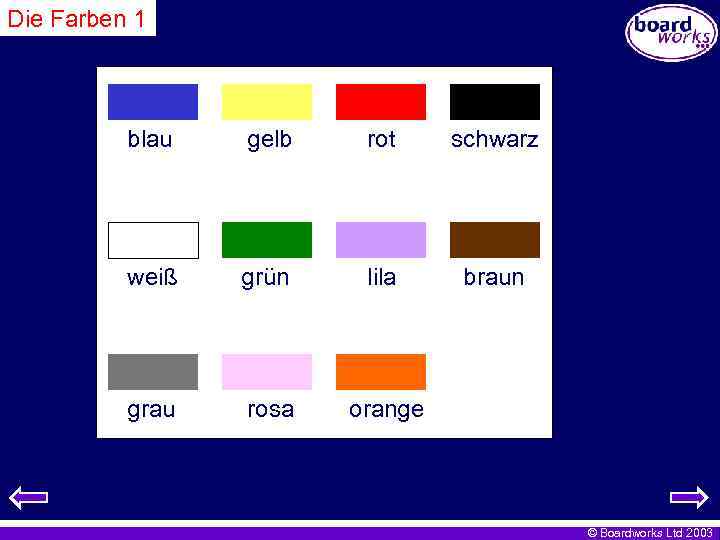 Die Farben 1 blau gelb rot schwarz weiß grün lila braun grau rosa orange