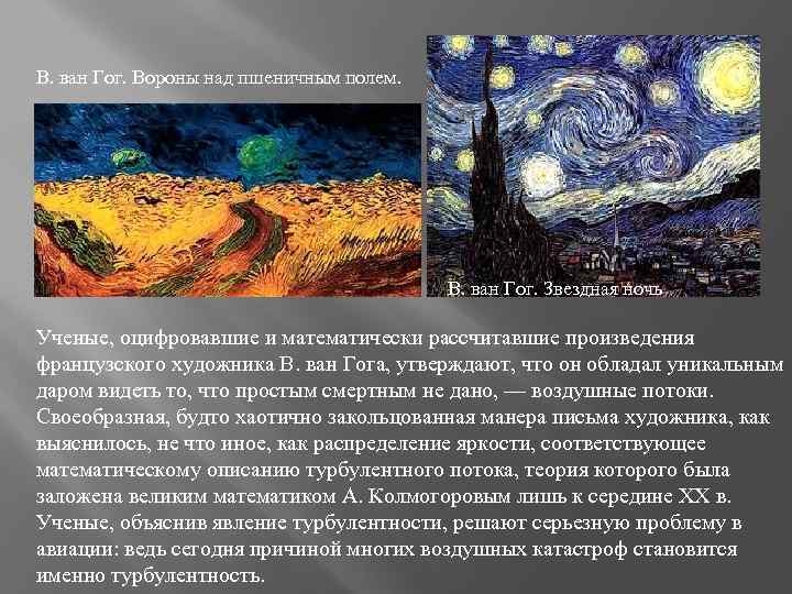 В. ван Гог. Вороны над пшеничным полем. В. ван Гог. Звездная ночь Ученые, оцифровавшие