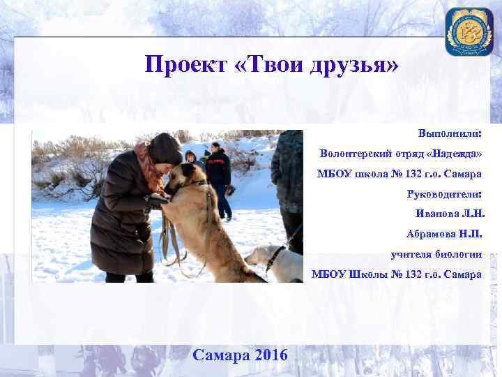 Проект «Твои друзья» Выполнили: Волонтерский отряд «Надежда» МБОУ школа № 132 г. о. Самара