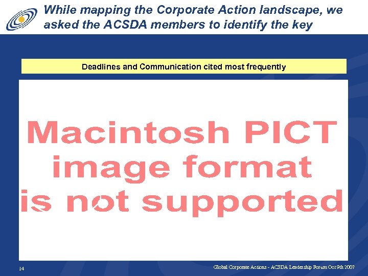 While mapping the Corporate Action landscape, we asked the ACSDA members to identify the