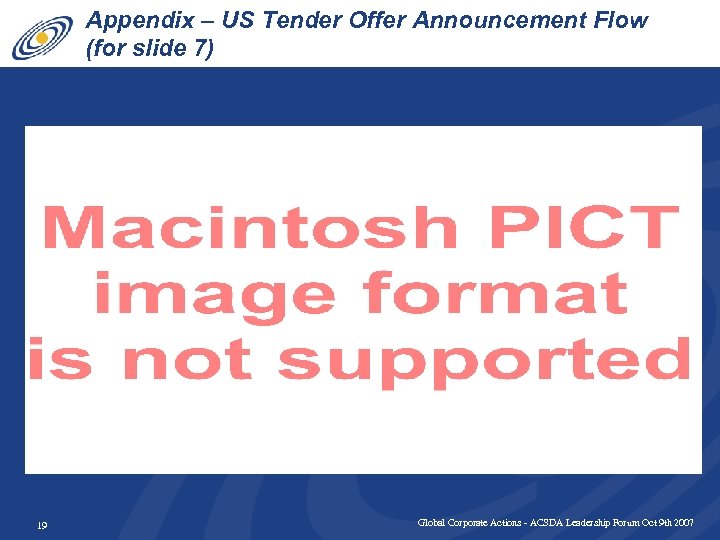 Appendix – US Tender Offer Announcement Flow (for slide 7) 19 Global Corporate Actions