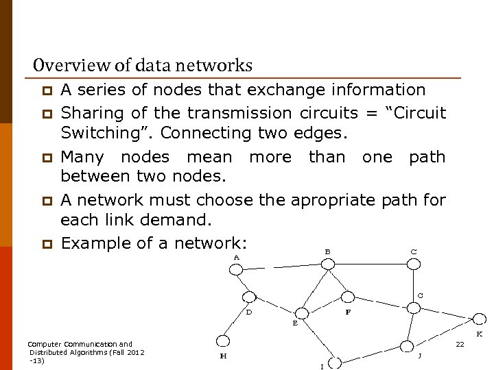 Overview of data networks p p p A series of nodes that exchange information