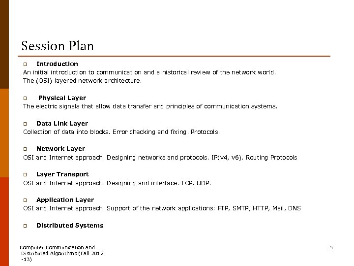 Session Plan Introduction An initial introduction to communication and a historical review of the
