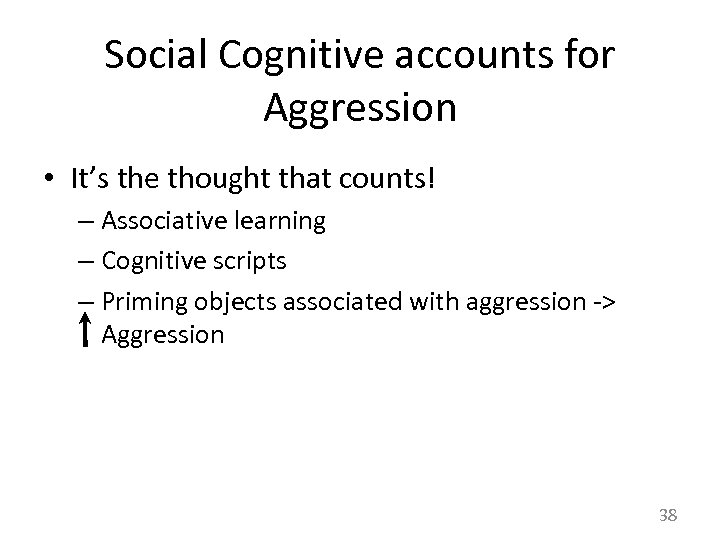 Social Cognitive accounts for Aggression • It’s the thought that counts! – Associative learning