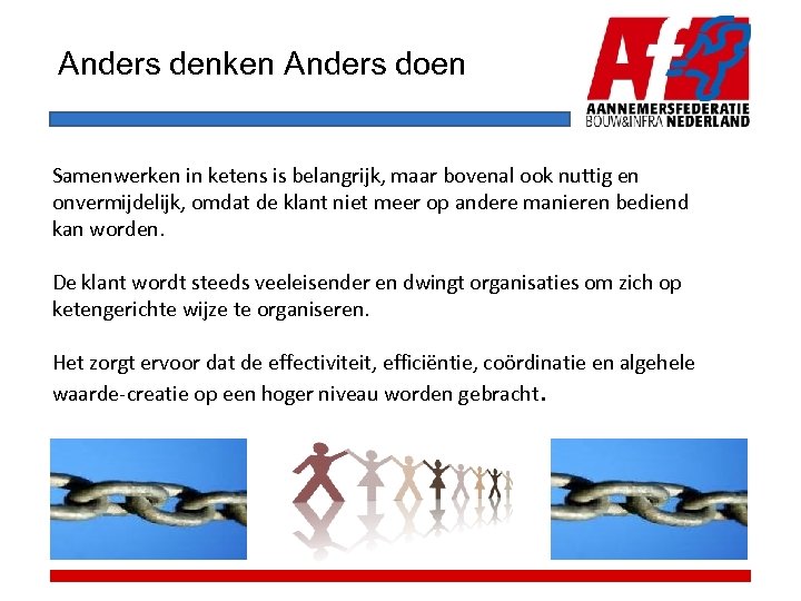 Anders denken Anders doen Samenwerken in ketens is belangrijk, maar bovenal ook nuttig en