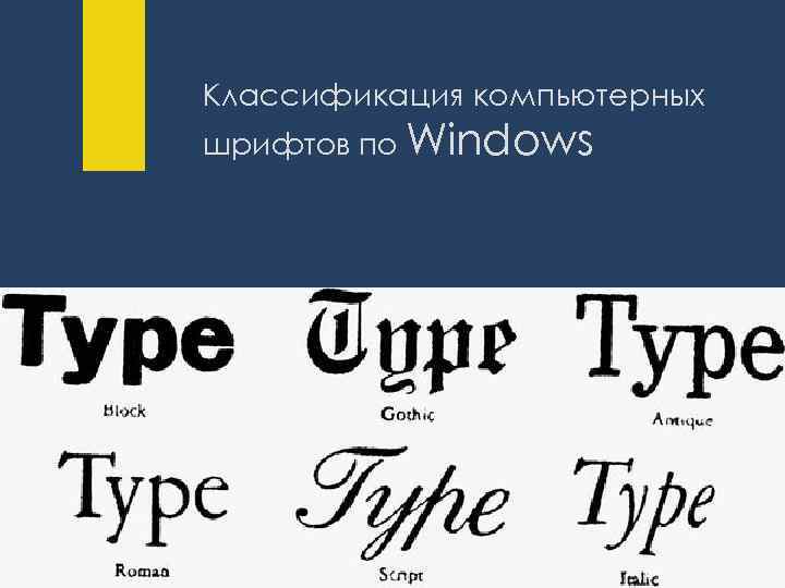 Классификация компьютерных шрифтов по Windows 
