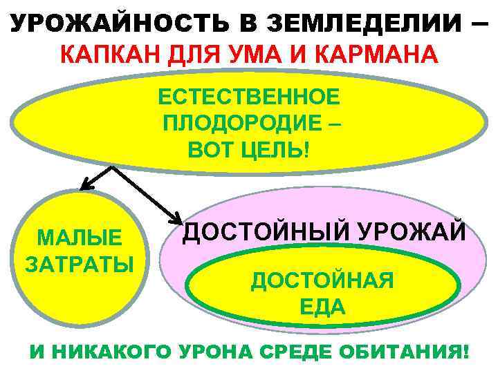 УРОЖАЙНОСТЬ В ЗЕМЛЕДЕЛИИ КАПКАН ДЛЯ УМА И КАРМАНА ЕСТЕСТВЕННОЕ ПЛОДОРОДИЕ – ВОТ ЦЕЛЬ! МАЛЫЕ