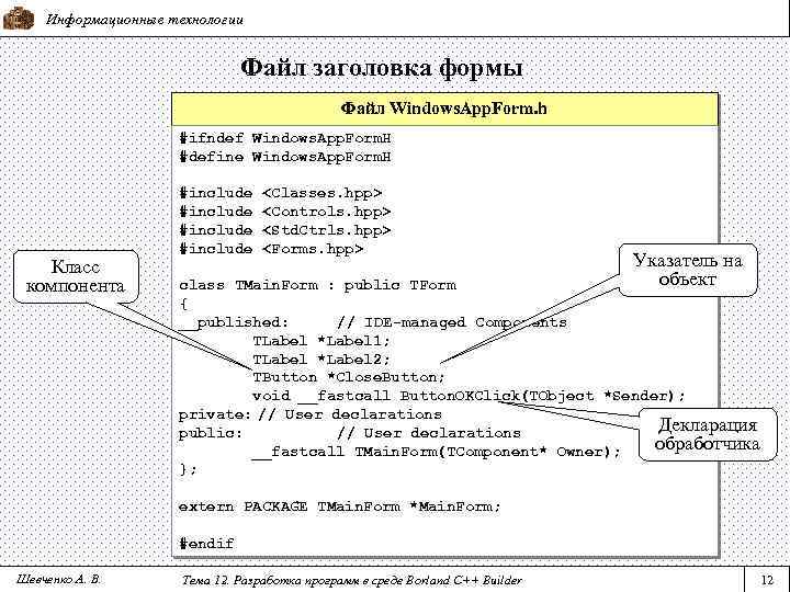 Информационные технологии Файл заголовка формы Файл Windows. App. Form. h #ifndef Windows. App. Form.