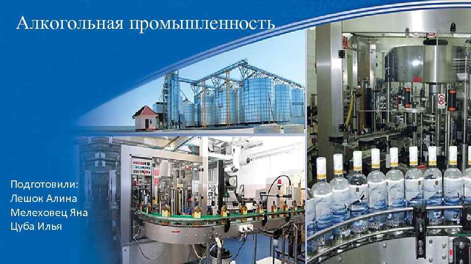 Алкогольная промышленность Подготовили: Лешок Алина Мелеховец Яна Цуба Илья 