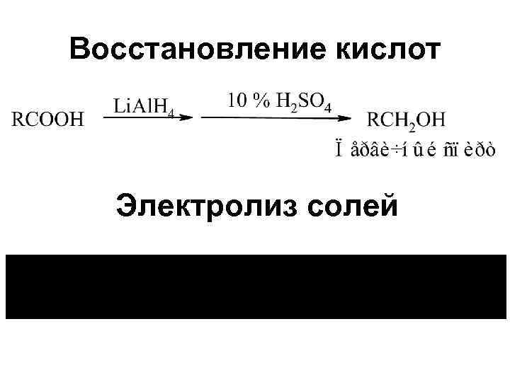 Восстановление кислот Электролиз солей 