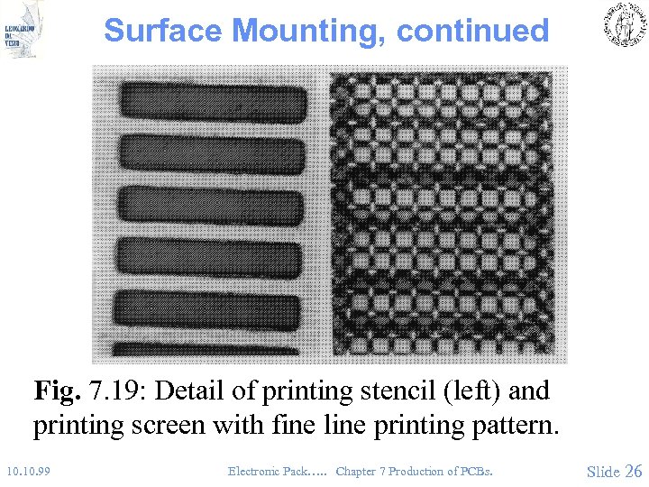 Surface Mounting, continued Fig. 7. 19: Detail of printing stencil (left) and printing screen