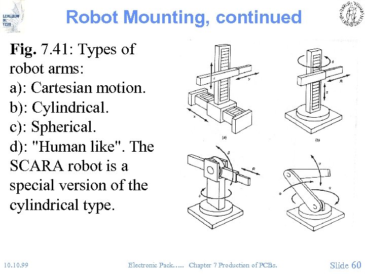 Robot Mounting, continued Fig. 7. 41: Types of robot arms: a): Cartesian motion. b):