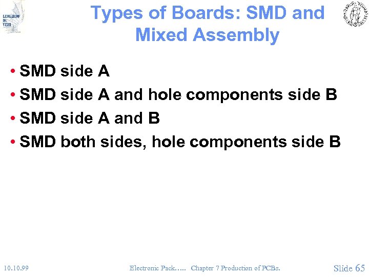 Types of Boards: SMD and Mixed Assembly • SMD side A and hole components