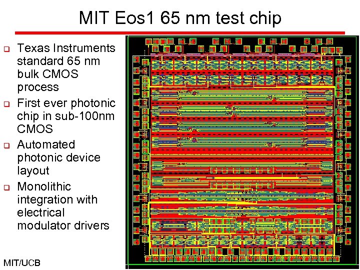 MIT Eos 1 65 nm test chip q q Texas Instruments standard 65 nm