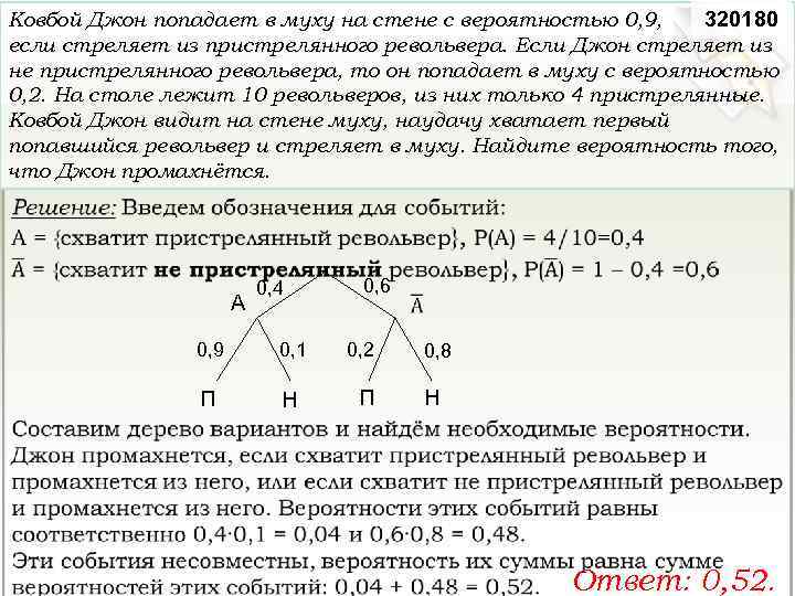 Ковбой Джон попадает в муху на стене с вероятностью 0, 9, 320180 если стреляет