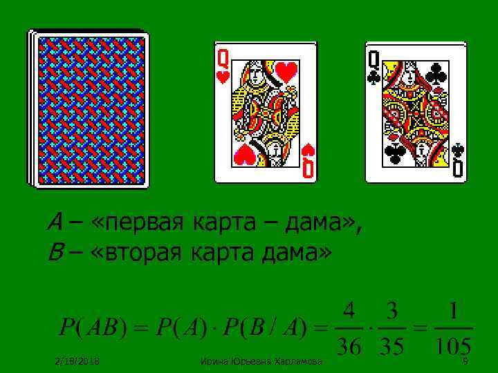 А – «первая карта – дама» , В – «вторая карта дама» 2/18/2018 Ирина