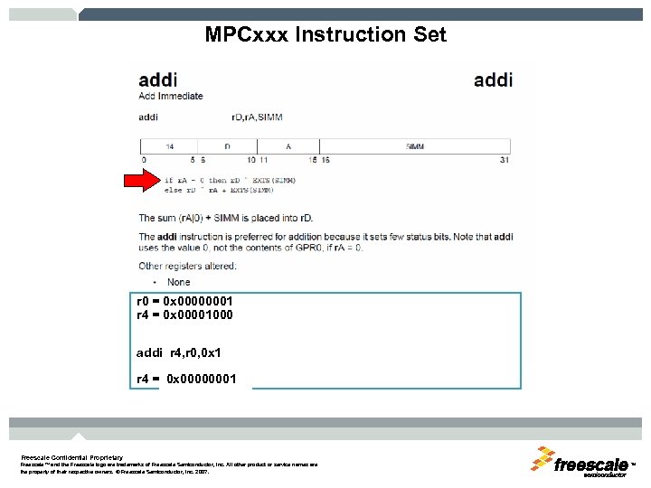MPCxxx Instruction Set r 0 = 0 x 00000001 r 4 = 0 x