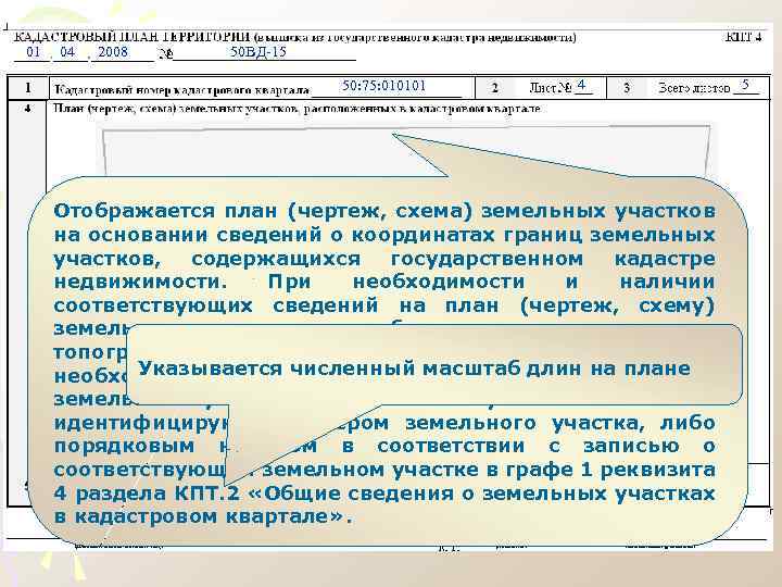 01 04 2008 50 ВД-15 50: 75: 010101 4 Отображается план (чертеж, схема) земельных