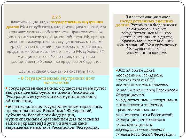 2. 2. 5 Классификация видов государственных внутренних долгов РФ и ее субъектов, видов муниципального