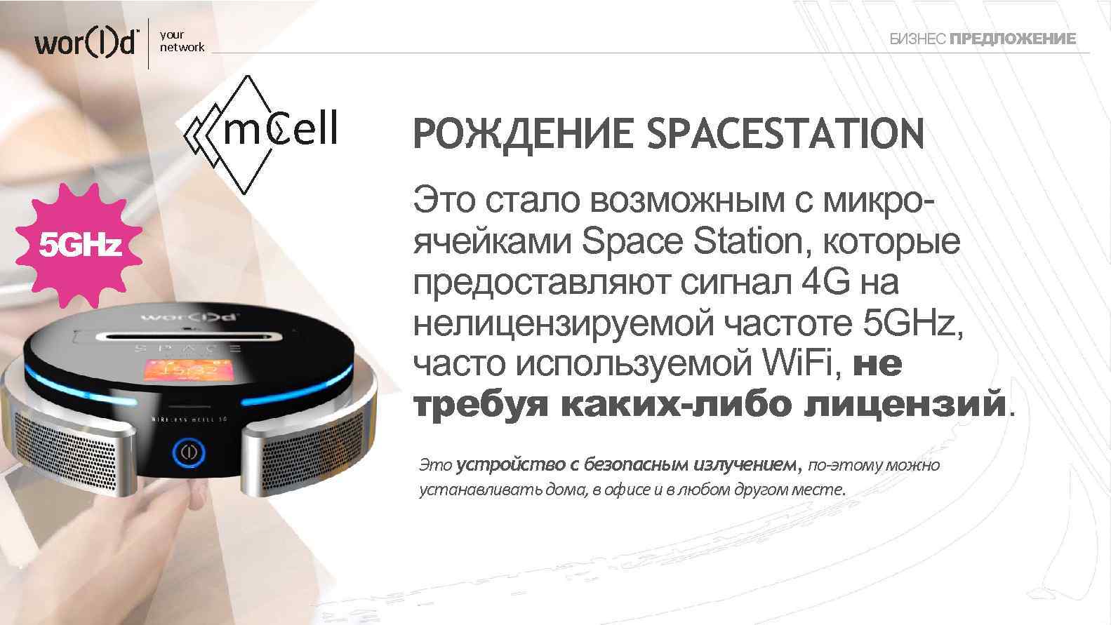your network m. Cell 5 GHz БИЗНЕС ПРЕДЛОЖЕНИЕ РОЖДЕНИЕ SPACESTATION Это стало возможным с