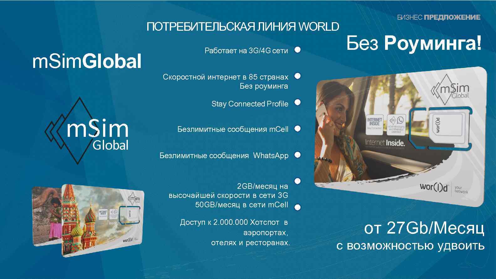 ПОТРЕБИТЕЛЬСКАЯ ЛИНИЯ WORLD m. Sim. Global Работает на 3 G/4 G сети БИЗНЕС ПРЕДЛОЖЕНИЕ