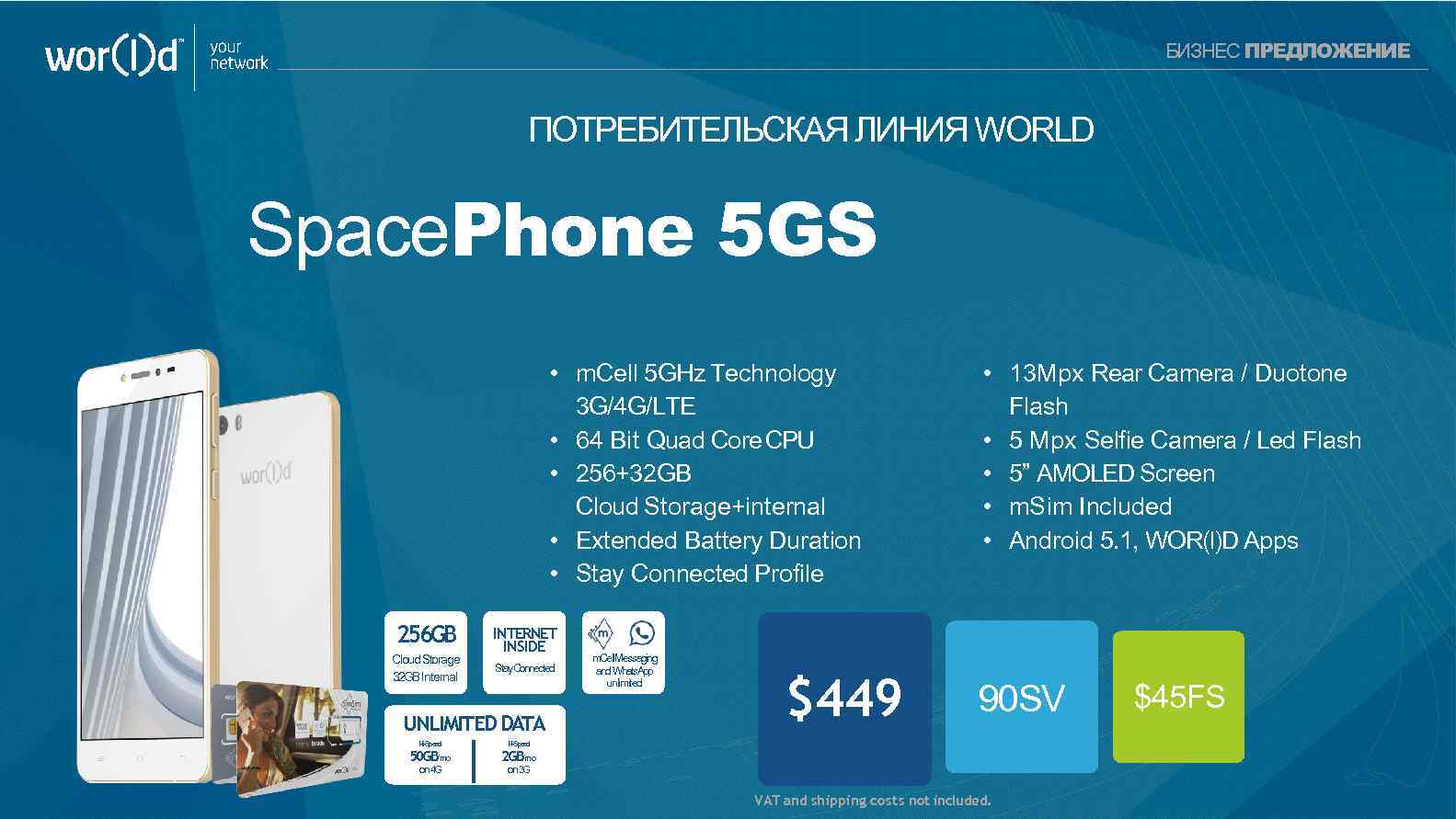 your network БИЗНЕС ПРЕДЛОЖЕНИЕ ПОТРЕБИТЕЛЬСКАЯ ЛИНИЯ WORLD Space. Phone 5 GS • m. Cell