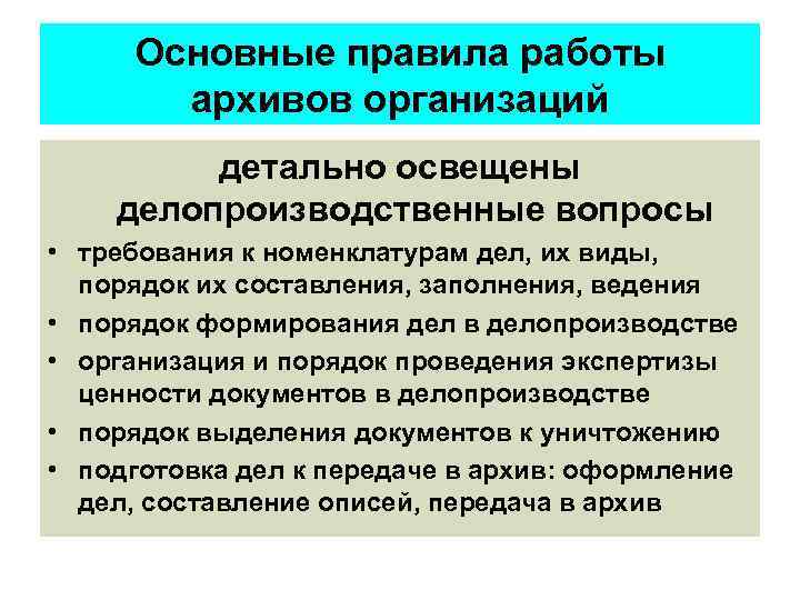 Правила работы архивов организаций проект