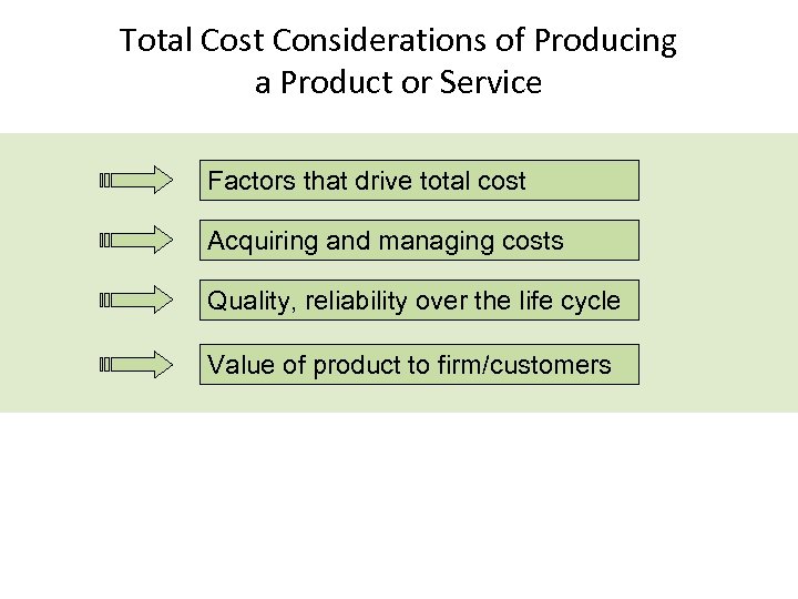 Total Cost Considerations of Producing a Product or Service Factors that drive total cost