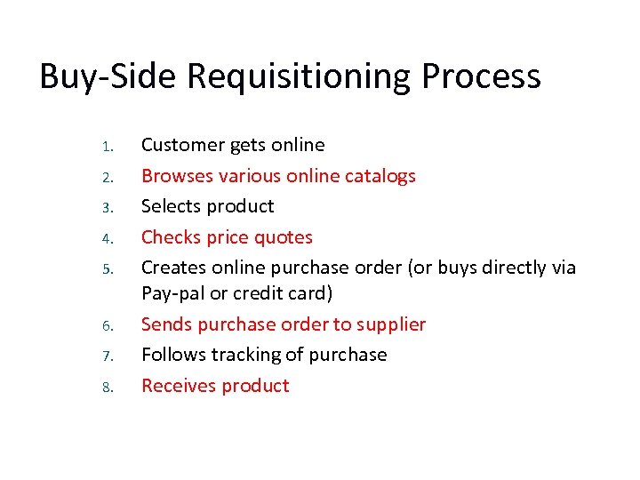 Buy-Side Requisitioning Process 1. 2. 3. 4. 5. 6. 7. 8. Customer gets online