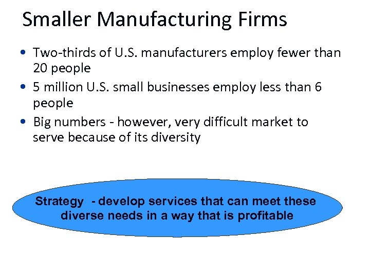 Smaller Manufacturing Firms • Two-thirds of U. S. manufacturers employ fewer than 20 people