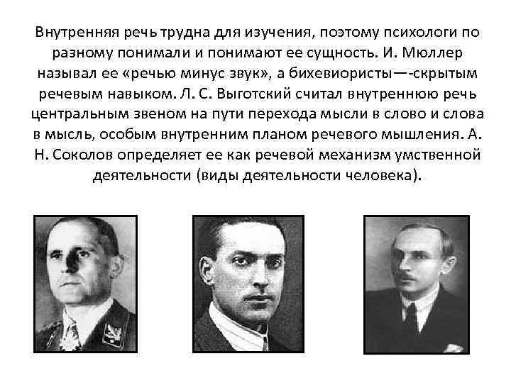 Внутренняя речь трудна для изучения, поэтому психологи по разному понимали и понимают ее сущность.