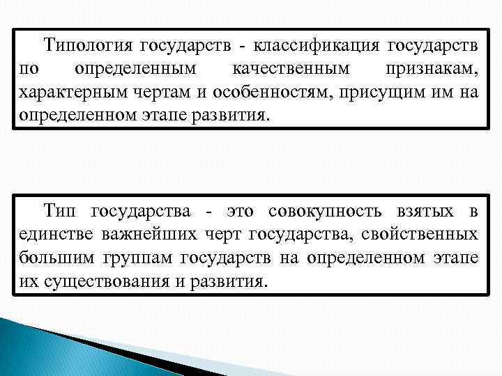 Типология государств - классификация государств по определенным качественным признакам, характерным чертам и особенностям, присущим