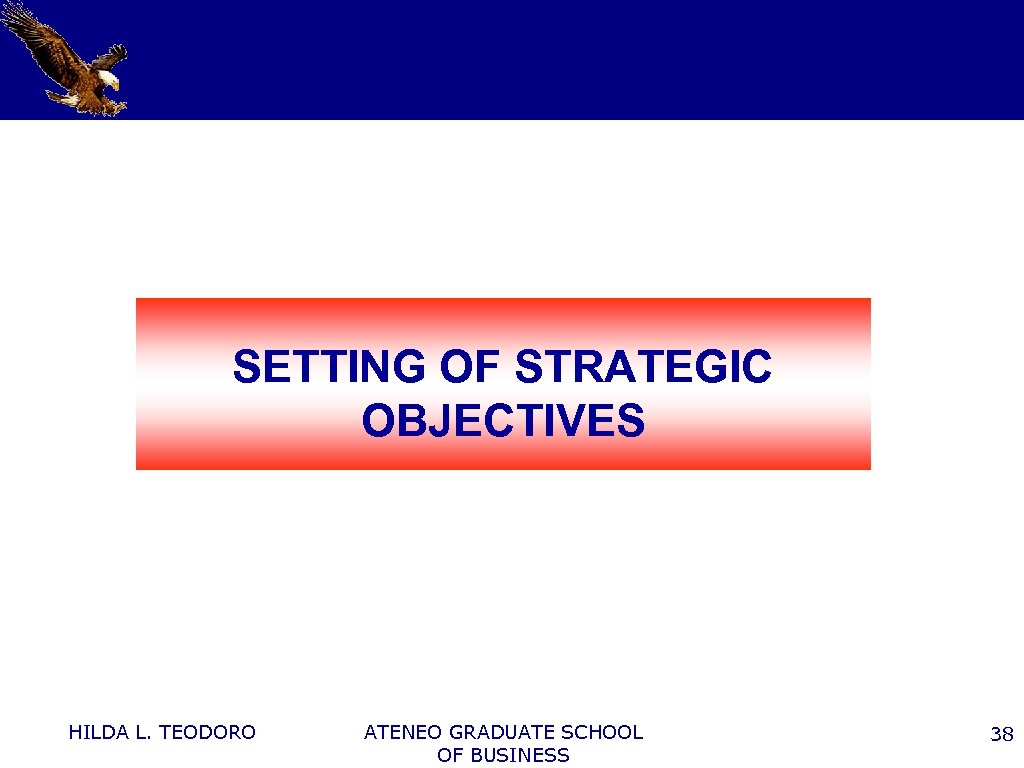 SETTING OF STRATEGIC OBJECTIVES HILDA L. TEODORO ATENEO GRADUATE SCHOOL OF BUSINESS 38 