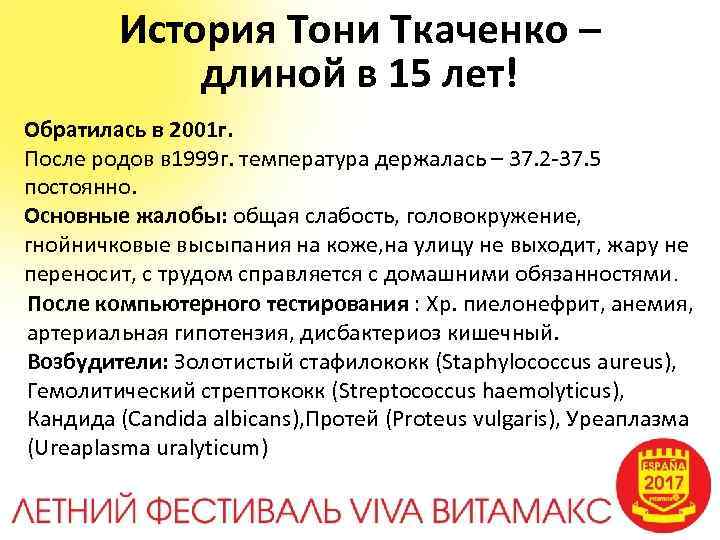 История Тони Ткаченко – длиной в 15 лет! Обратилась в 2001 г. После родов