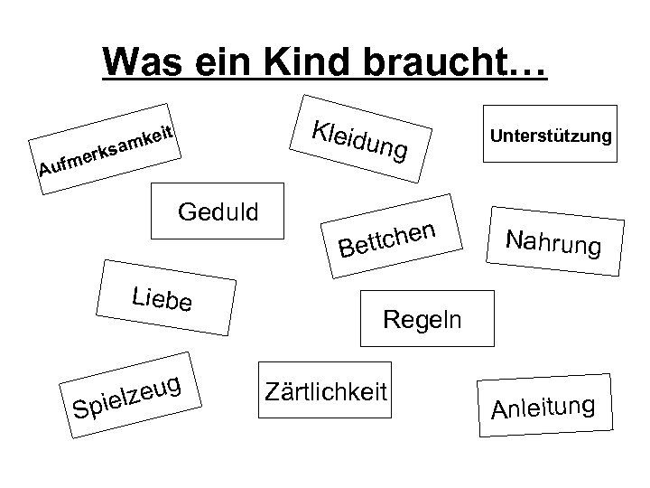 Was ein Kind braucht… r fme Au Kleidu it mke ksa ng Geduld Liebe