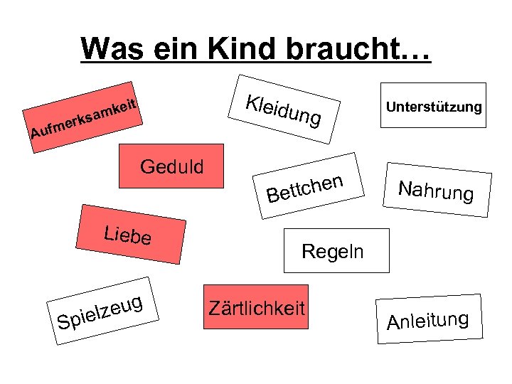 Was ein Kind braucht… r fme Au Kleidu it mke ksa ng Geduld Liebe