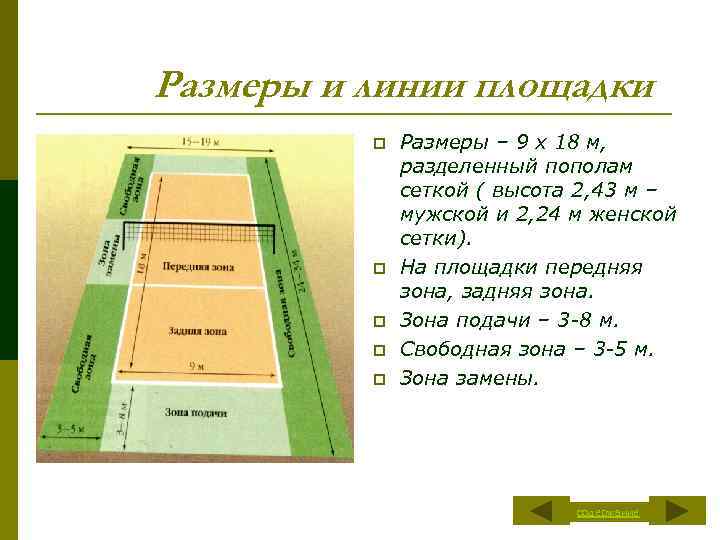 Размеры и линии площадки p p p Размеры – 9 х 18 м, разделенный