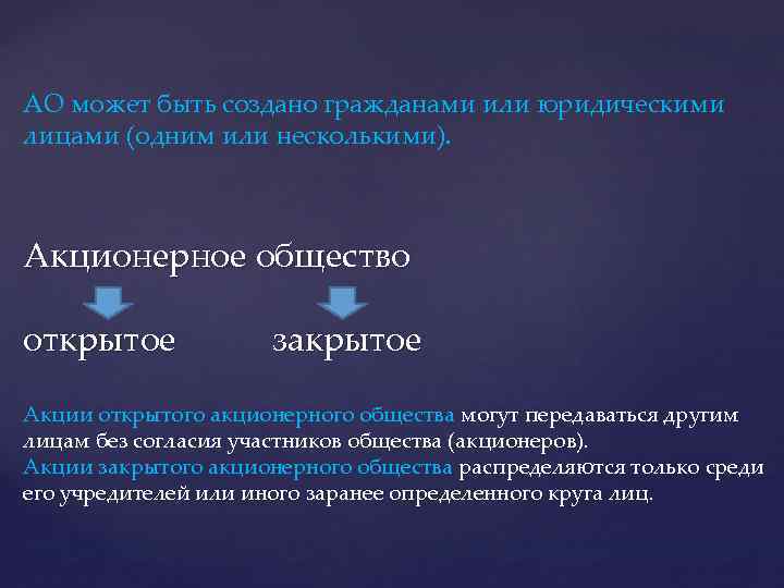 АО может быть создано гражданами или юридическими лицами (одним или несколькими). Акционерное общество открытое