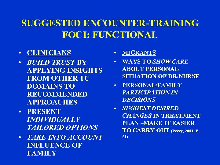 SUGGESTED ENCOUNTER-TRAINING FOCI: FUNCTIONAL • CLINICIANS • BUILD TRUST BY APPLYING INSIGHTS FROM OTHER