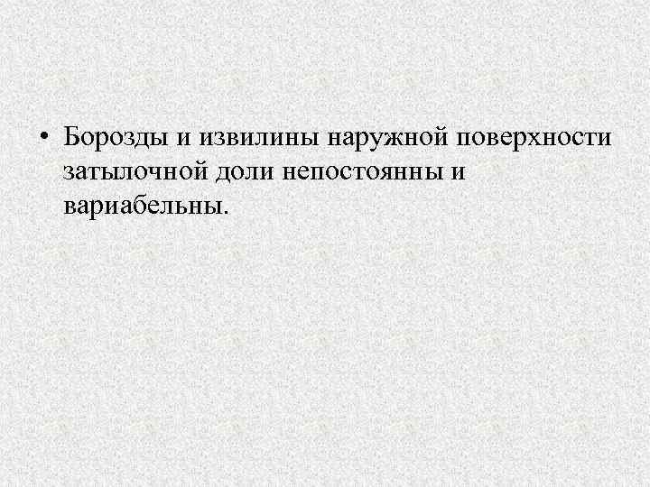  • Борозды и извилины наружной поверхности затылочной доли непостоянны и вариабельны. 