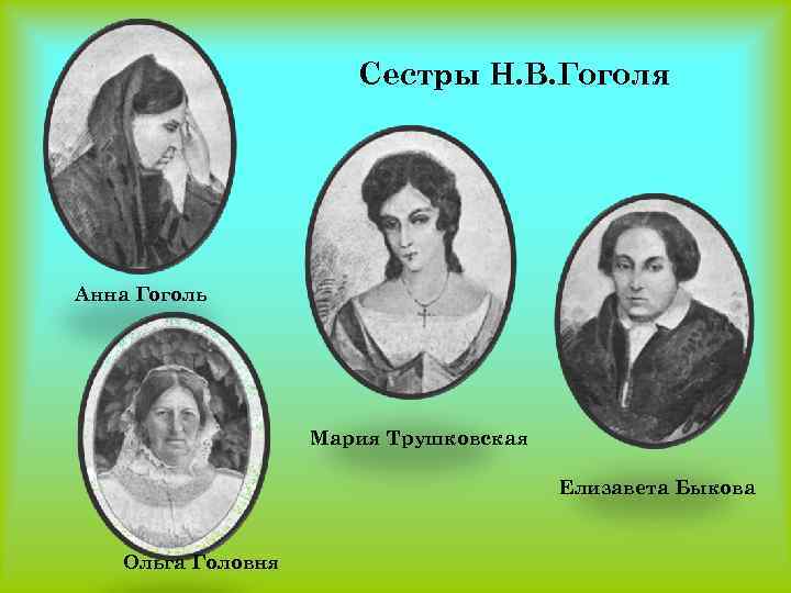 Сестры Н. В. Гоголя Анна Гоголь Мария Трушковская Елизавета Быкова Ольга Головня 