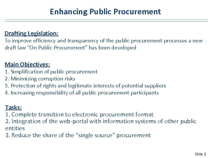 Enhancing Public Procurement Drafting Legislation: To improve efficiency and transparency of the public procurement