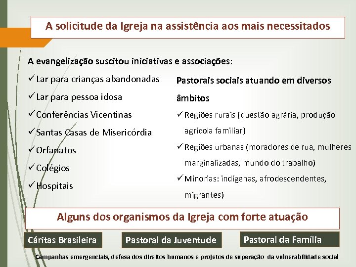 A solicitude da Igreja na assistência aos mais necessitados A evangelização suscitou iniciativas e