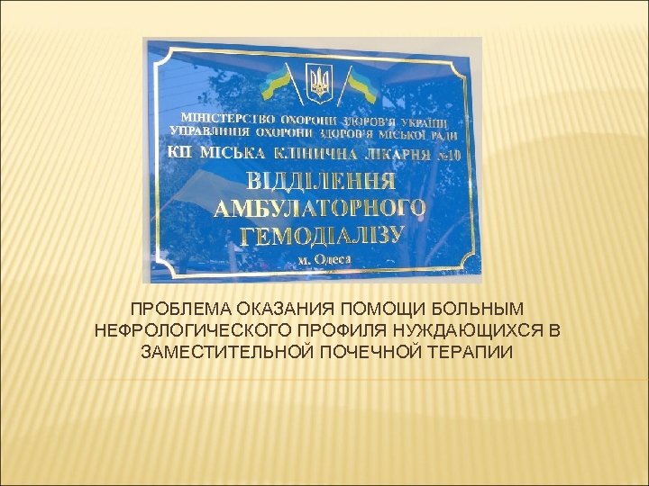 ПРОБЛЕМА ОКАЗАНИЯ ПОМОЩИ БОЛЬНЫМ НЕФРОЛОГИЧЕСКОГО ПРОФИЛЯ НУЖДАЮЩИХСЯ В ЗАМЕСТИТЕЛЬНОЙ ПОЧЕЧНОЙ ТЕРАПИИ 